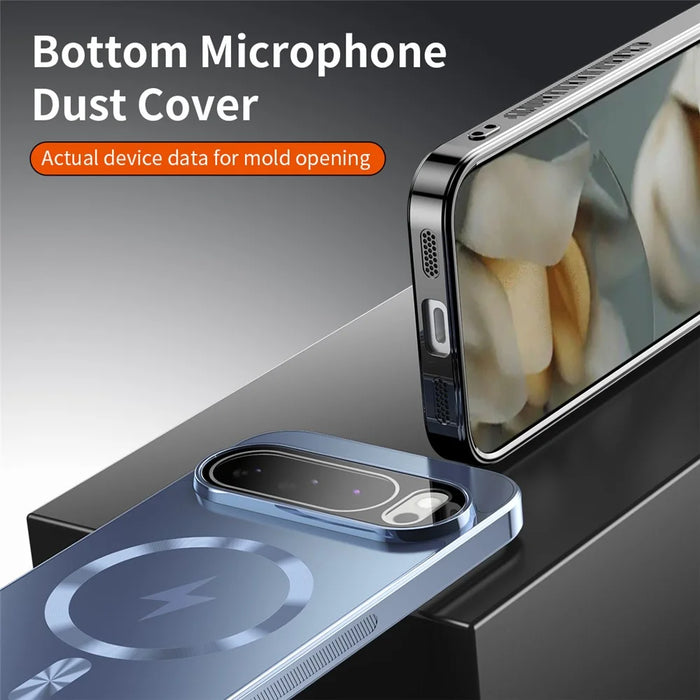 For Google Pixel 10 Pro Magnetic Case Full Lens Coverage Electroplated TPU Shockproof Phone Cover - Baby Blue - 5
