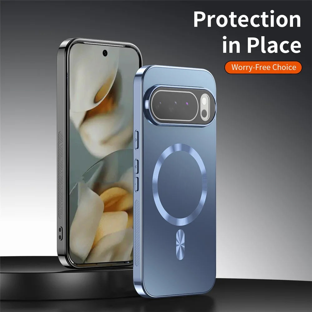 For Google Pixel 10 Pro XL Magnetic Case Full Lens Coverage Electroplated TPU Shockproof Phone Cover - Baby Blue - 7