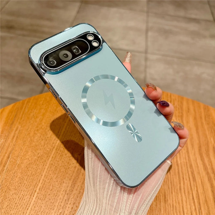 For Google Pixel 9 Pro XL Magnetic Case Full Lens Coverage Electroplated TPU Shockproof Phone Cover - Baby Blue - 2