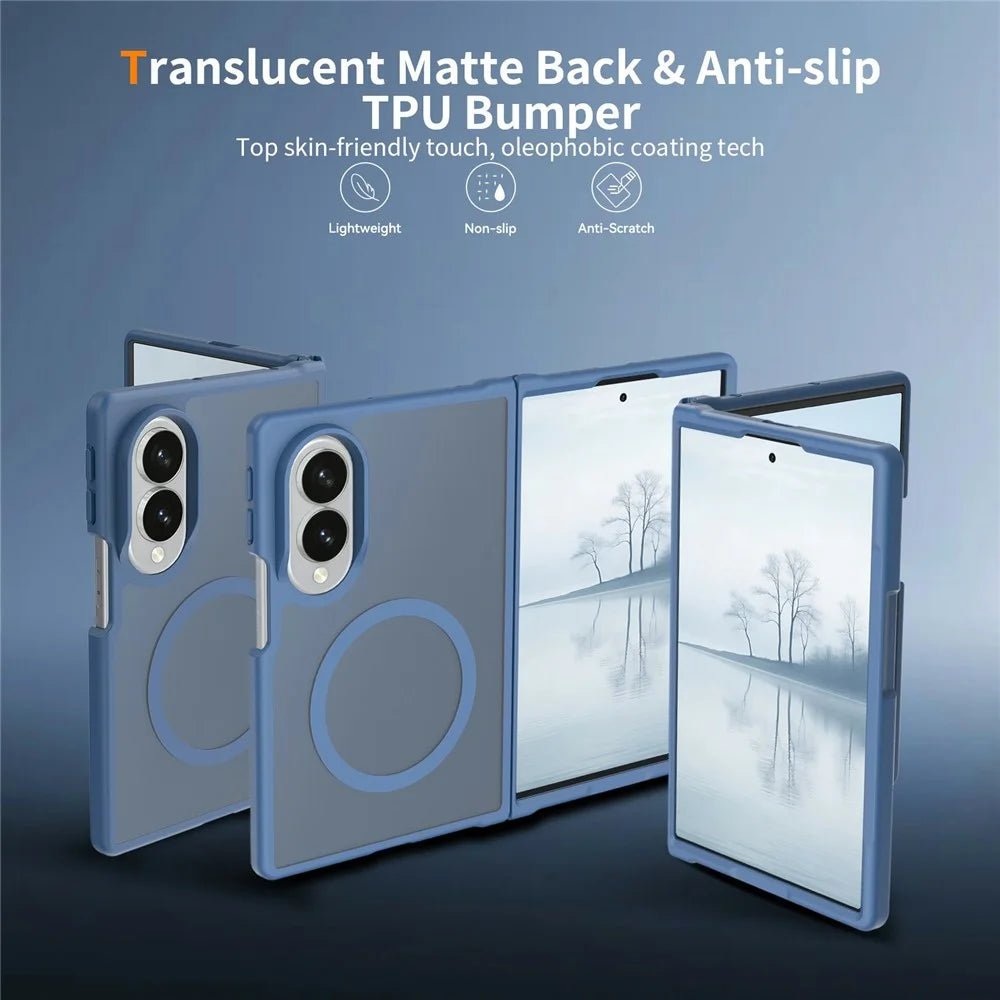 For Samsung Galaxy Z Fold8 Magnetic Case TPU Frame Acrylic Back Phone Cover Skin Touch - Blue - 2