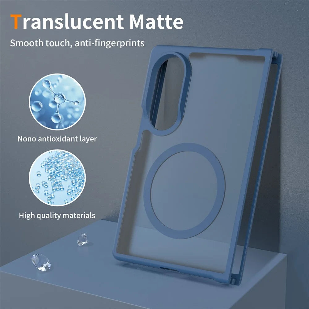 For Samsung Galaxy Z Fold8 Magnetic Case TPU Frame Acrylic Back Phone Cover Skin Touch - Blue - 4