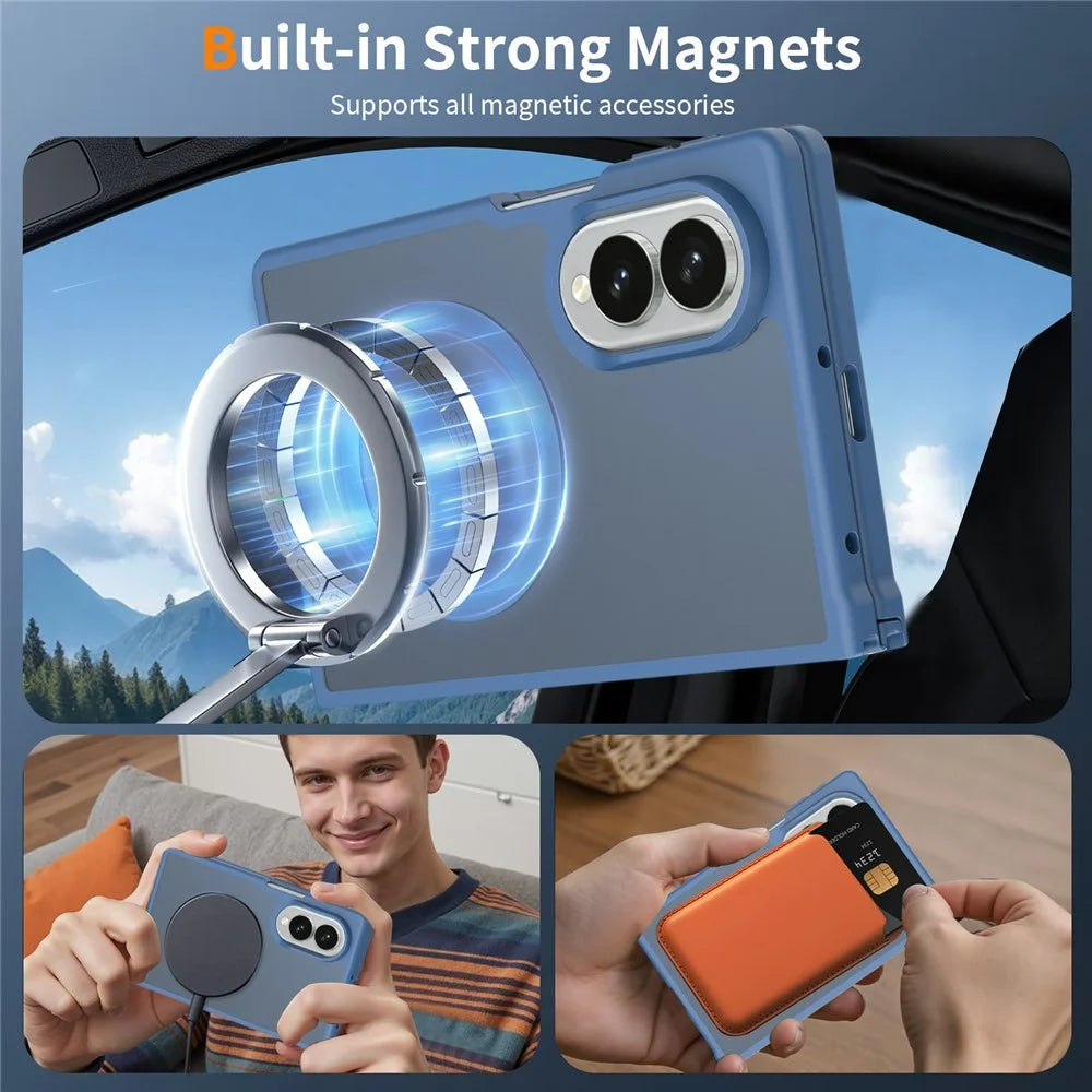 For Samsung Galaxy Z Fold8 Magnetic Case TPU Frame Acrylic Back Phone Cover Skin Touch - Blue - 6