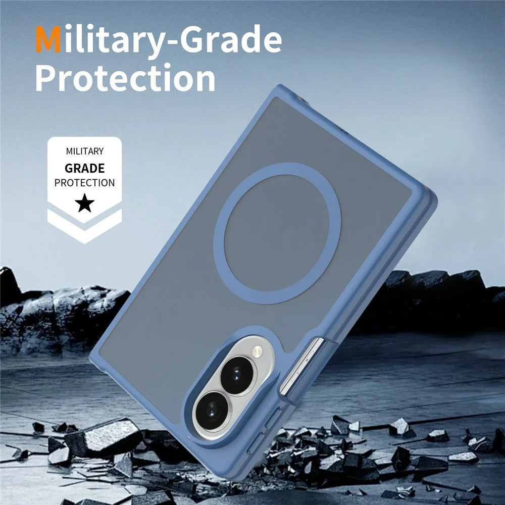 For Samsung Galaxy Z Fold8 Magnetic Case TPU Frame Acrylic Back Phone Cover Skin Touch - Blue - 7