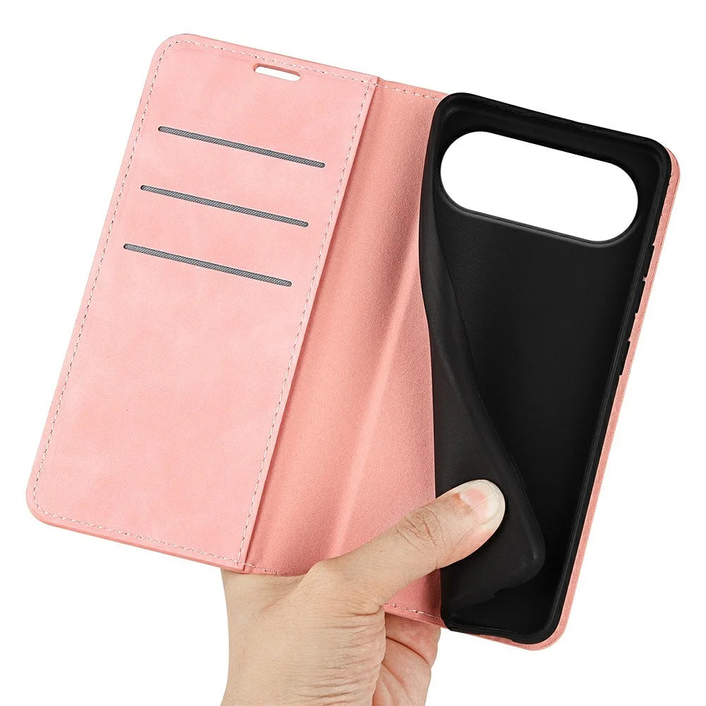 For Google Pixel 11 Pro XL Case Skin Touch Leather Wallet Phone Cover - Pink - 4