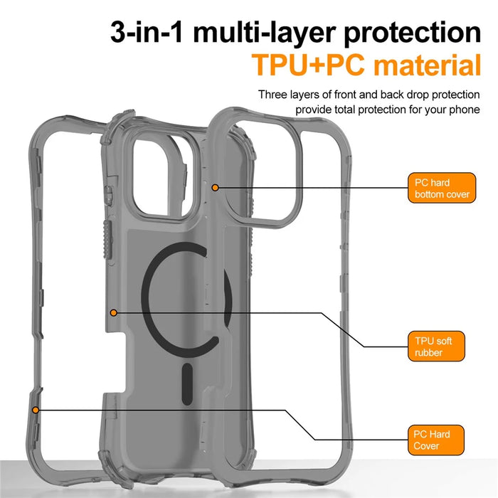 For iPhone 17 Magnetic Phone Case Soft-touch 2-in-1 PC+TPU Shockproof Cover Compatible with MagSafe - Black - 6