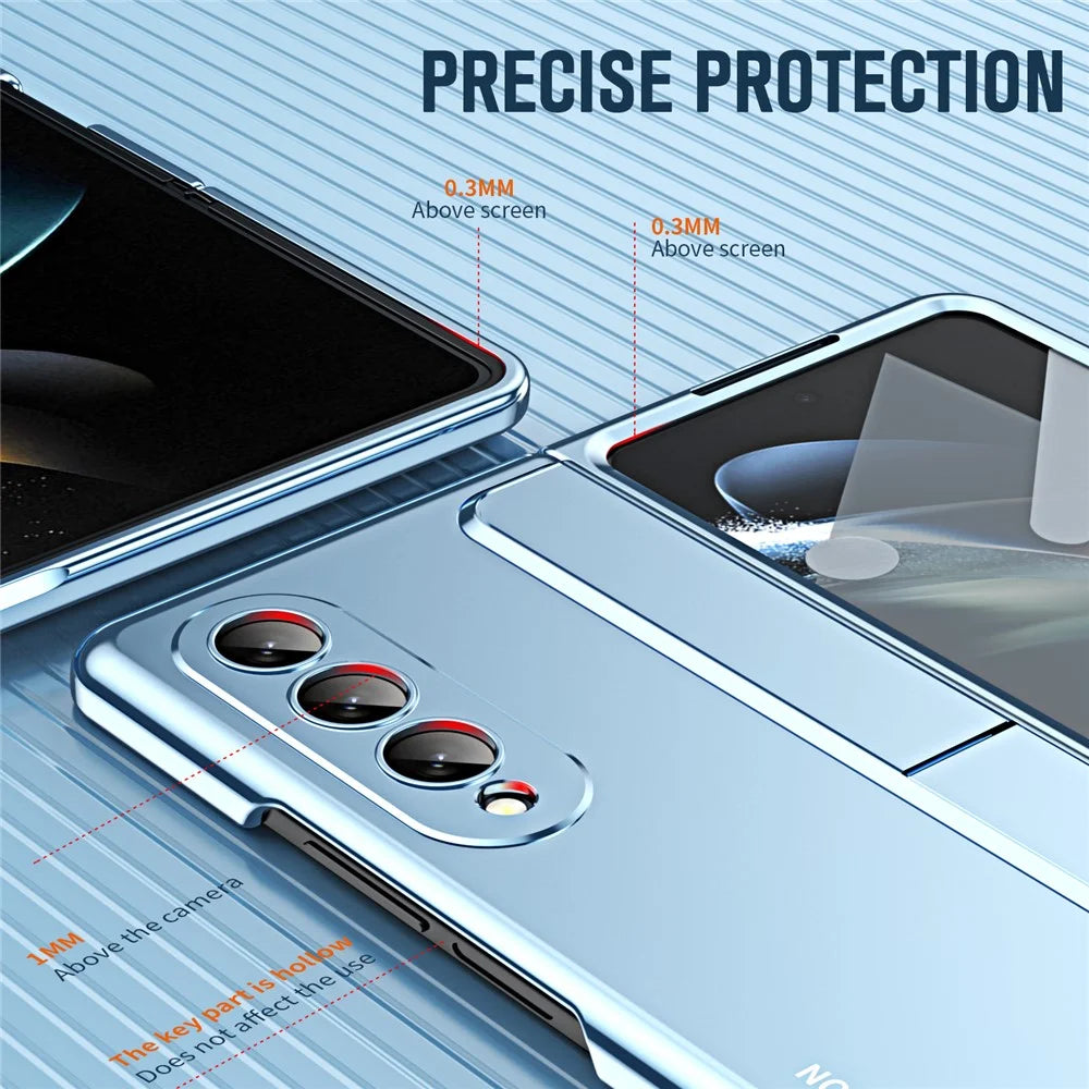 For Samsung Galaxy Z Fold4 5G Hinge Protection Kickstand Phone Case Hard PC Shockproof Anti-Drop Shell with Tempered Glass Screen Film - Blue - 3