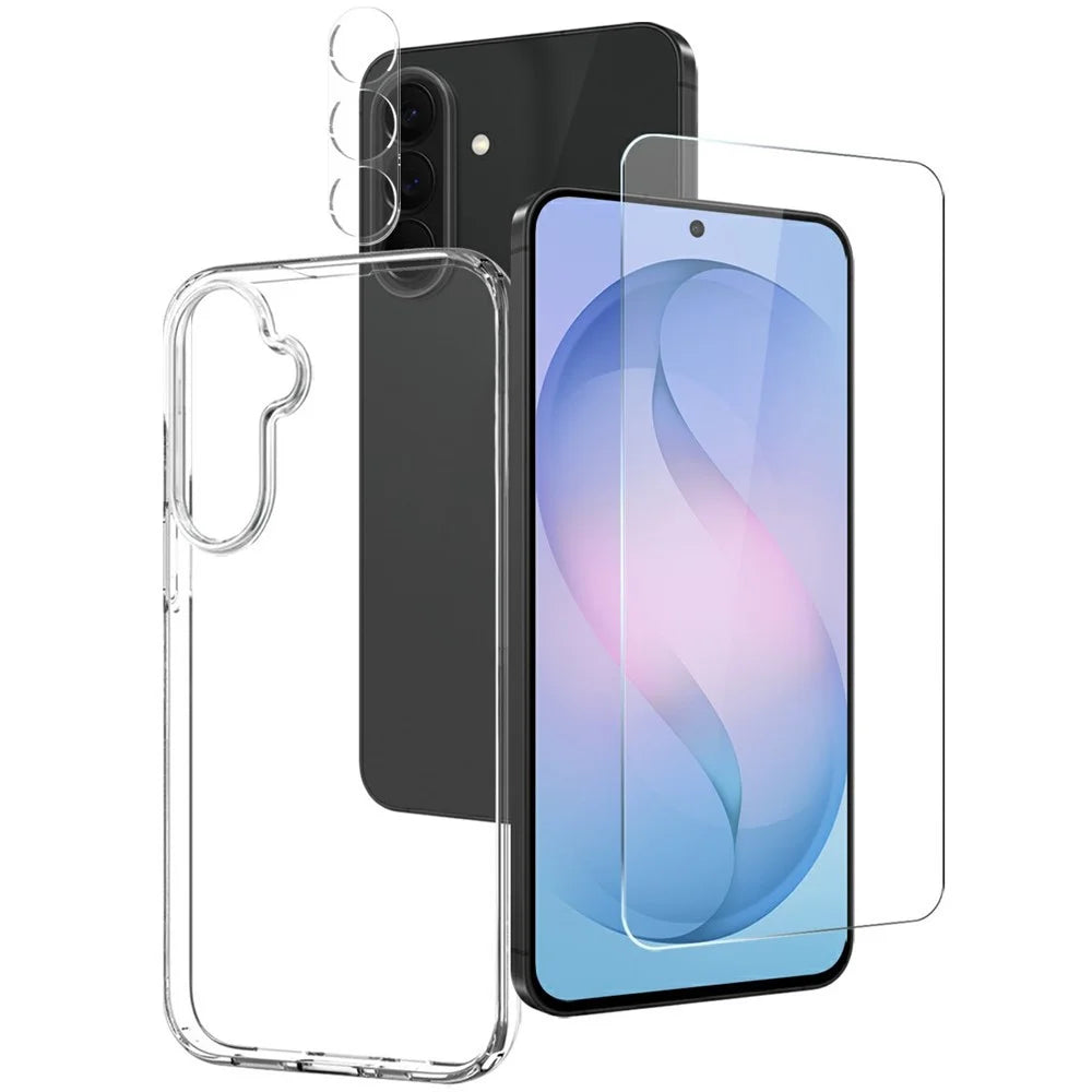 NORTHJO For Samsung Galaxy S26 FE Case Transparent PC+TPU Phone Cover Set with Screen Film + Lens Film - Transparent - 1