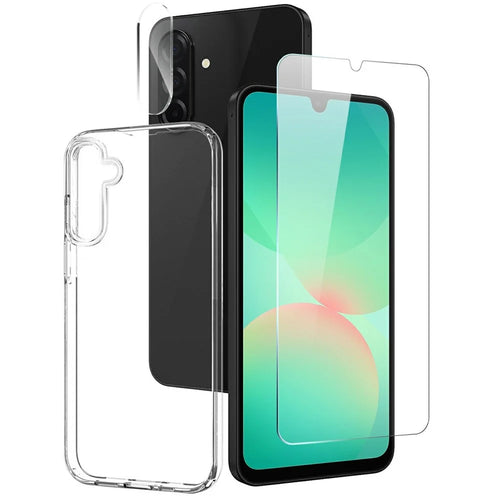 NORTHJO For Samsung Galaxy A26 5G Case Transparent PC+TPU Phone Cover Set with Screen Film + Lens Film - Transparent - 1