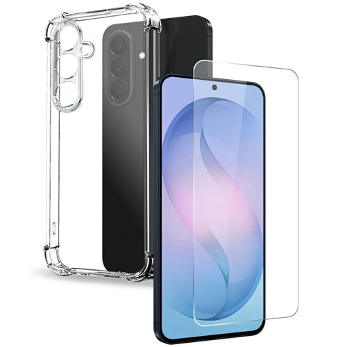 NORTHJO For Samsung Galaxy S26 FE Case Four Corner Shockproof TPU Clear Phone Cover with Tempered Glass Film - Transparent - 1