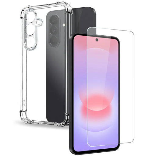 NORTHJO For Samsung Galaxy A37 5G Case Four Corner Shockproof TPU Clear Phone Cover with Tempered Glass Film - Transparent - 1