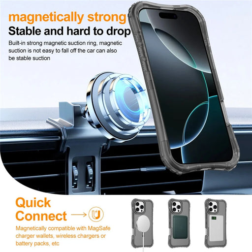 For iPhone 15 Pro Magnetic Phone Case Soft-touch 2-in-1 PC+TPU Shockproof Cover Compatible with MagSafe - Black - 2