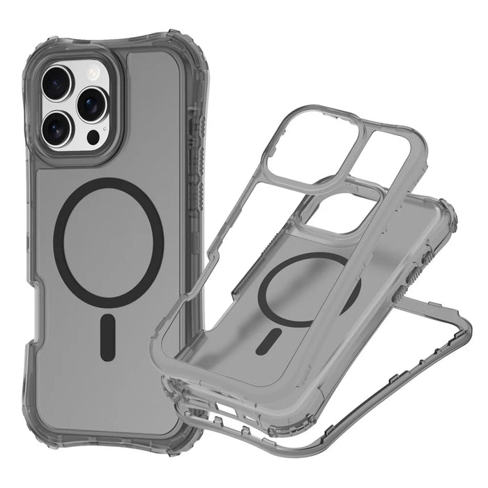 For iPhone 16 Magnetic Phone Case Soft-touch 2-in-1 PC+TPU Shockproof Cover Compatible with MagSafe - Black - 1