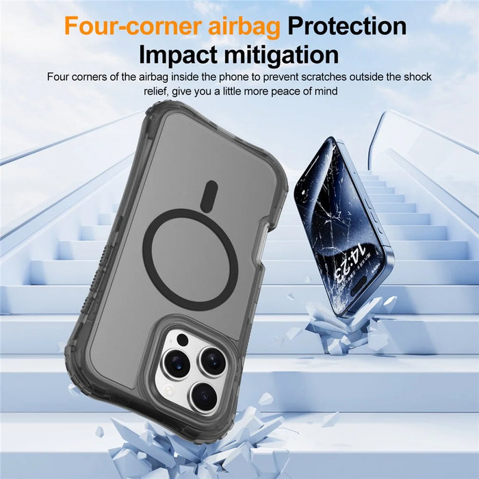 For iPhone 16 Magnetic Phone Case Soft-touch 2-in-1 PC+TPU Shockproof Cover Compatible with MagSafe - Black - 3