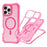 For iPhone 14 Pro Max Magnetic Phone Case Soft-touch 2-in-1 PC+TPU Shockproof Cover Compatible with MagSafe - Hot Pink - 1