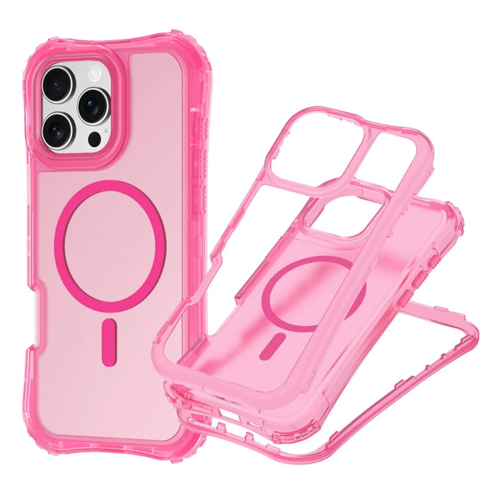 For iPhone 14 Pro Max Magnetic Phone Case Soft-touch 2-in-1 PC+TPU Shockproof Cover Compatible with MagSafe - Hot Pink - 1