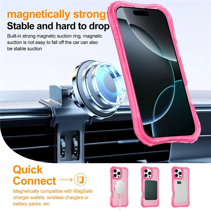 For iPhone 14 Pro Max Magnetic Phone Case Soft-touch 2-in-1 PC+TPU Shockproof Cover Compatible with MagSafe - Hot Pink - 2
