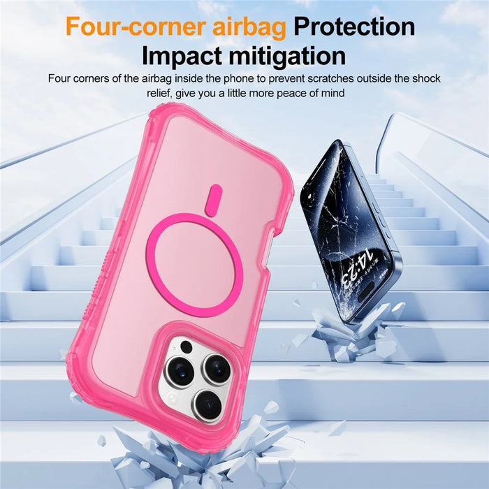 For iPhone 14 Pro Max Magnetic Phone Case Soft-touch 2-in-1 PC+TPU Shockproof Cover Compatible with MagSafe - Hot Pink - 3