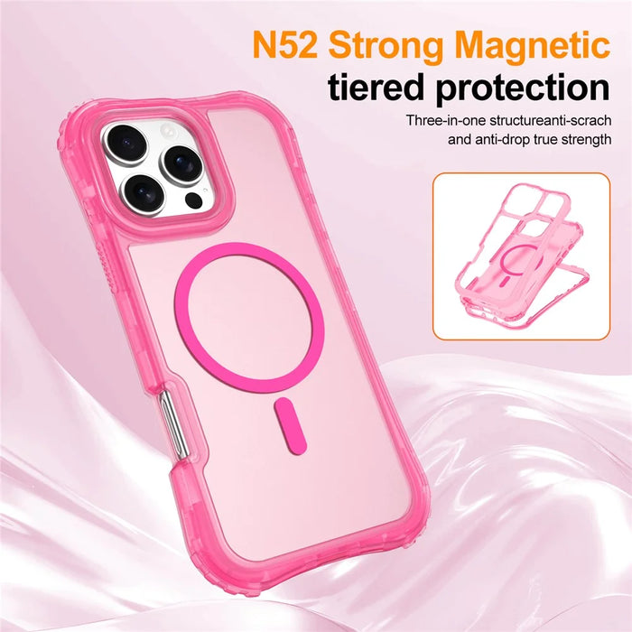 For iPhone 14 Pro Max Magnetic Phone Case Soft-touch 2-in-1 PC+TPU Shockproof Cover Compatible with MagSafe - Hot Pink - 4