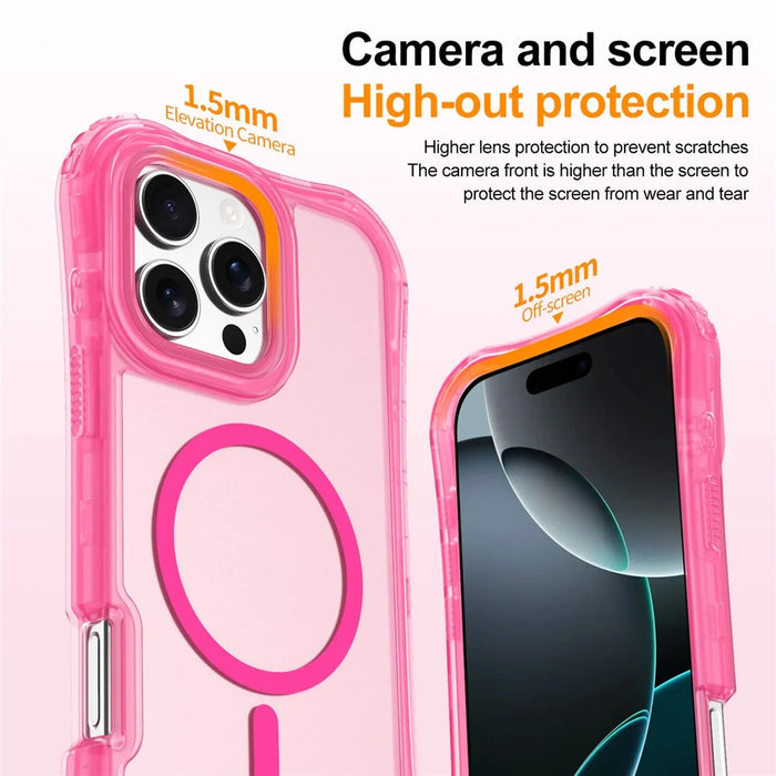 For iPhone 14 Pro Max Magnetic Phone Case Soft-touch 2-in-1 PC+TPU Shockproof Cover Compatible with MagSafe - Hot Pink - 5