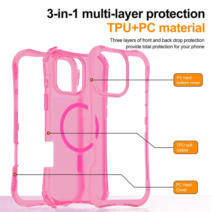 For iPhone 14 Pro Max Magnetic Phone Case Soft-touch 2-in-1 PC+TPU Shockproof Cover Compatible with MagSafe - Hot Pink - 6