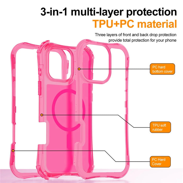 For iPhone 12 Pro Max Magnetic Phone Case Soft-touch 2-in-1 PC+TPU Shockproof Cover Compatible with MagSafe - Rose Pink - 6