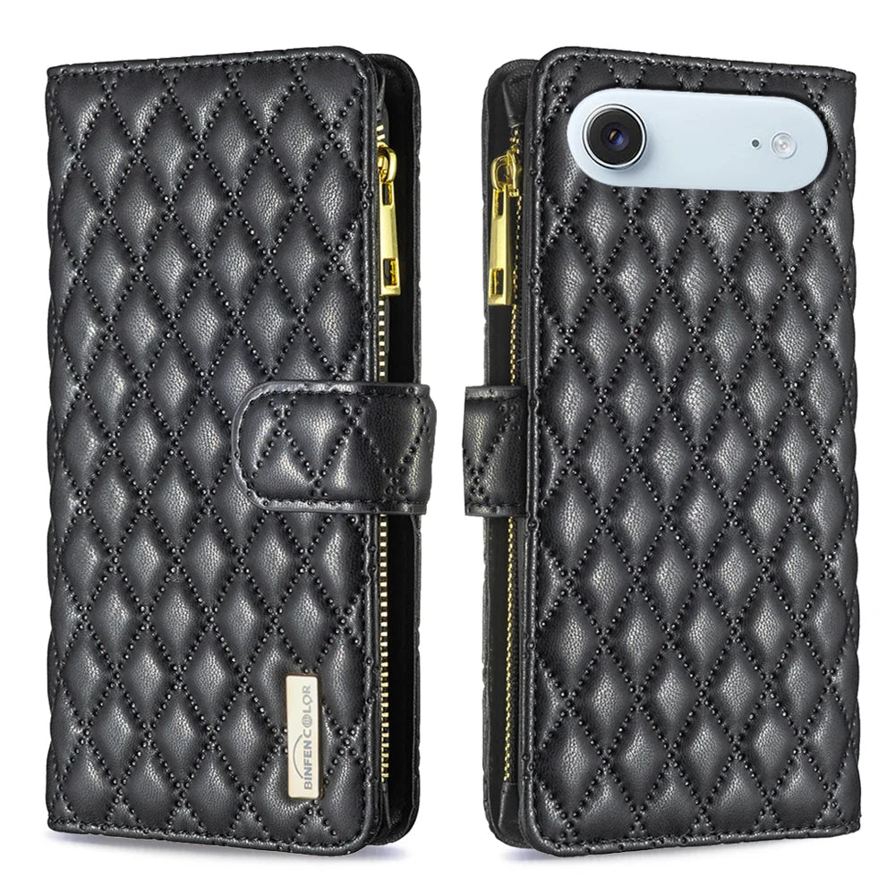 BINFEN COLOR for iPhone Air BF Style-15 Leather Case Zipper Pocket Rhombus Phone Cover - Black - 1