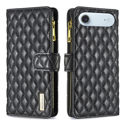BINFEN COLOR for iPhone Air BF Style-15 Leather Case Zipper Pocket Rhombus Phone Cover - Black - 1
