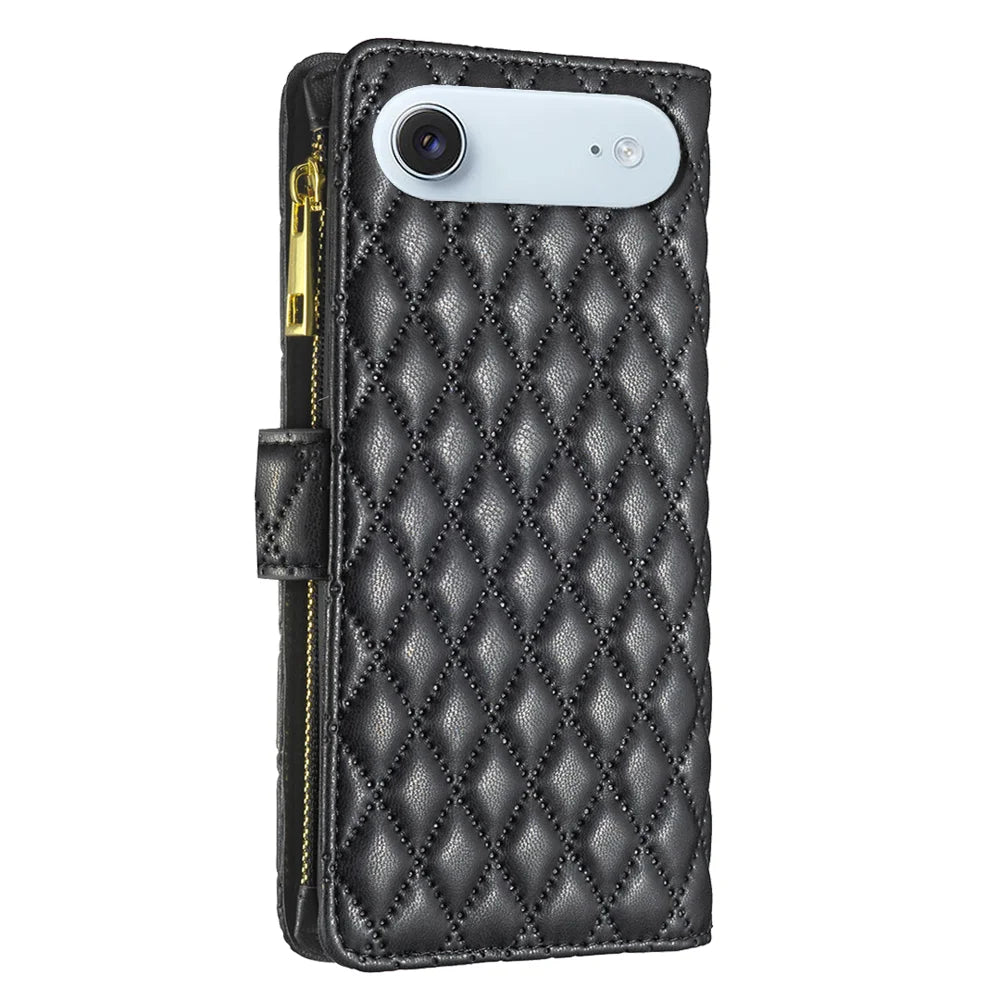 BINFEN COLOR for iPhone Air BF Style-15 Leather Case Zipper Pocket Rhombus Phone Cover - Black - 3