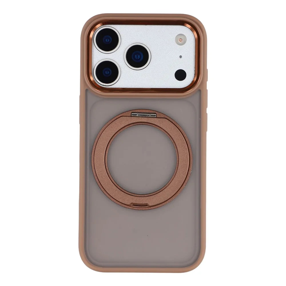 For iPhone 18 Pro / 17 Pro Case Rotating Kickstand TPU + PC Anti-slip Matte Phone Back Cover - Gold - 1