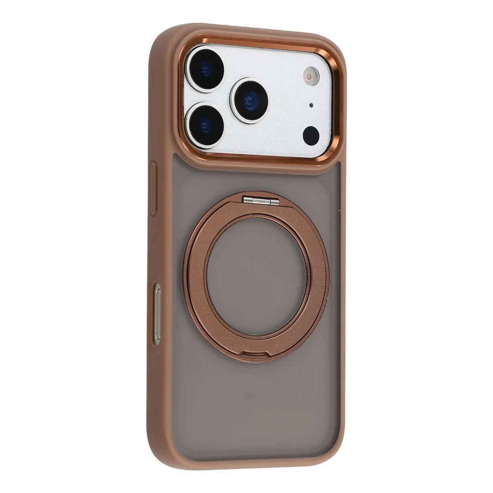 For iPhone 18 Pro / 17 Pro Case Rotating Kickstand TPU + PC Anti-slip Matte Phone Back Cover - Gold - 2