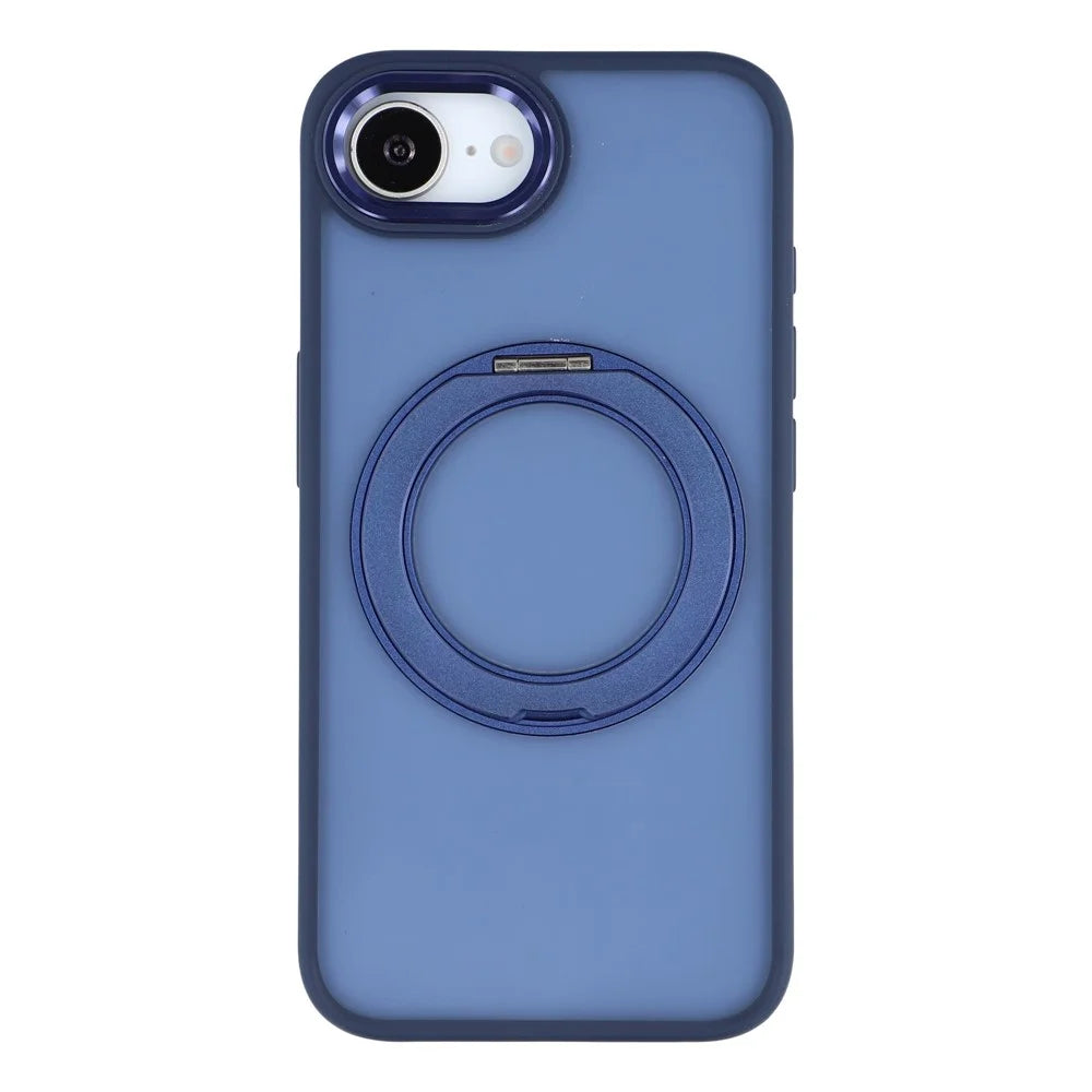 For iPhone 17e / 16e Case Rotating Kickstand TPU + PC Anti-slip Matte Phone Back Cover - Blue - 1