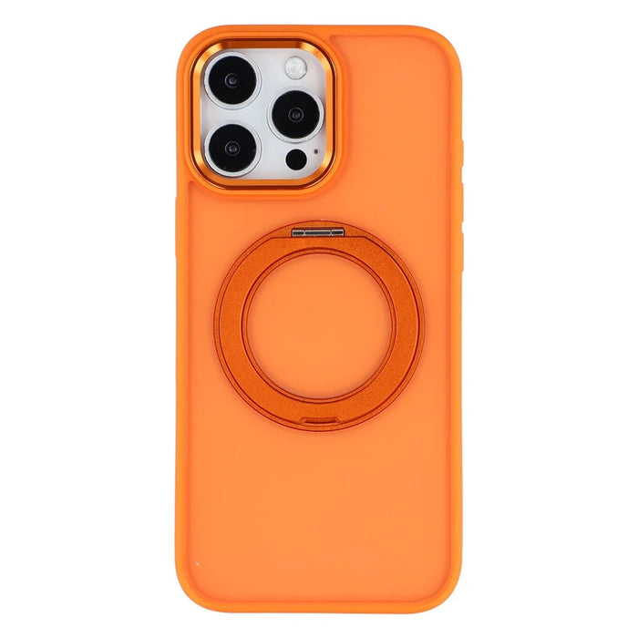 For iPhone 16 Pro Max Case Rotating Kickstand TPU + PC Anti-slip Matte Phone Back Cover - Orange - 1
