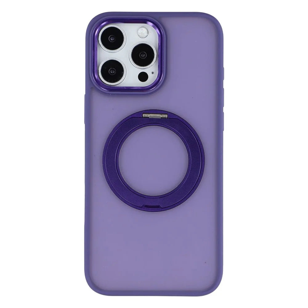 For iPhone 16 Pro Case Rotating Kickstand TPU + PC Anti-slip Matte Phone Back Cover - Purple - 1