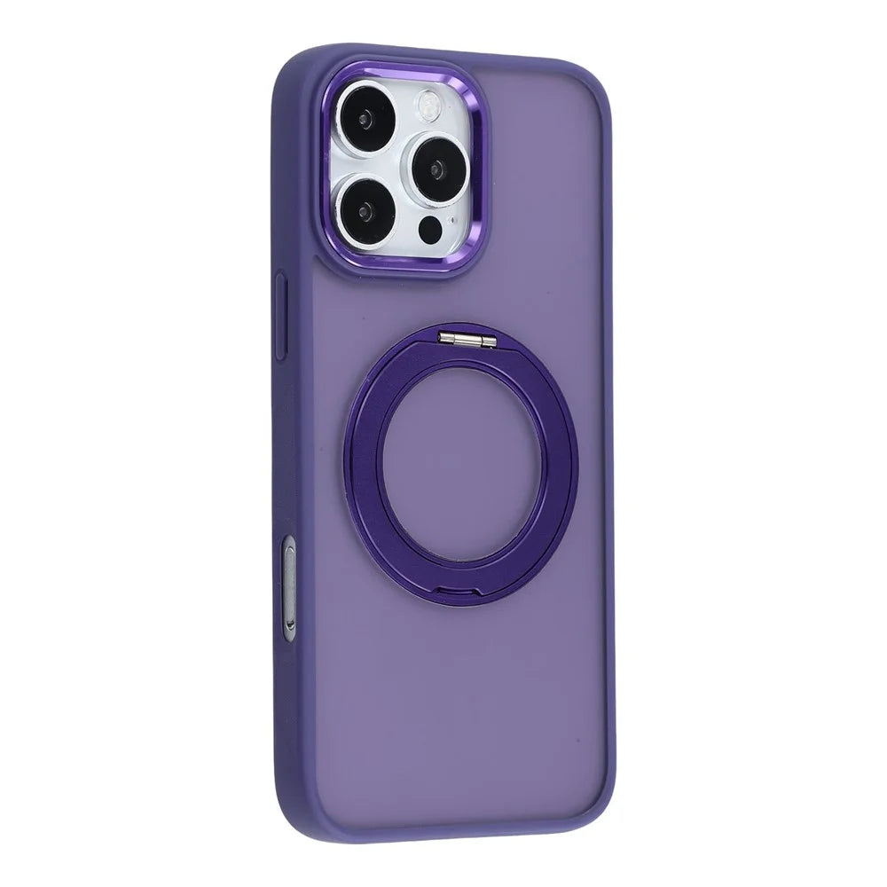 For iPhone 16 Pro Case Rotating Kickstand TPU + PC Anti-slip Matte Phone Back Cover - Purple - 2
