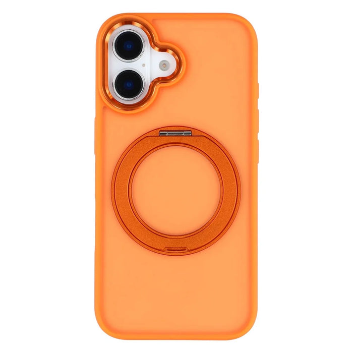 For iPhone 16 Plus Case Rotating Kickstand TPU + PC Anti-slip Matte Phone Back Cover - Orange - 1