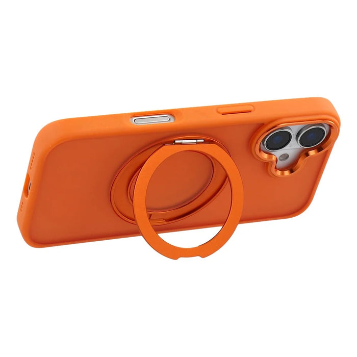 For iPhone 16 Plus Case Rotating Kickstand TPU + PC Anti-slip Matte Phone Back Cover - Orange - 3