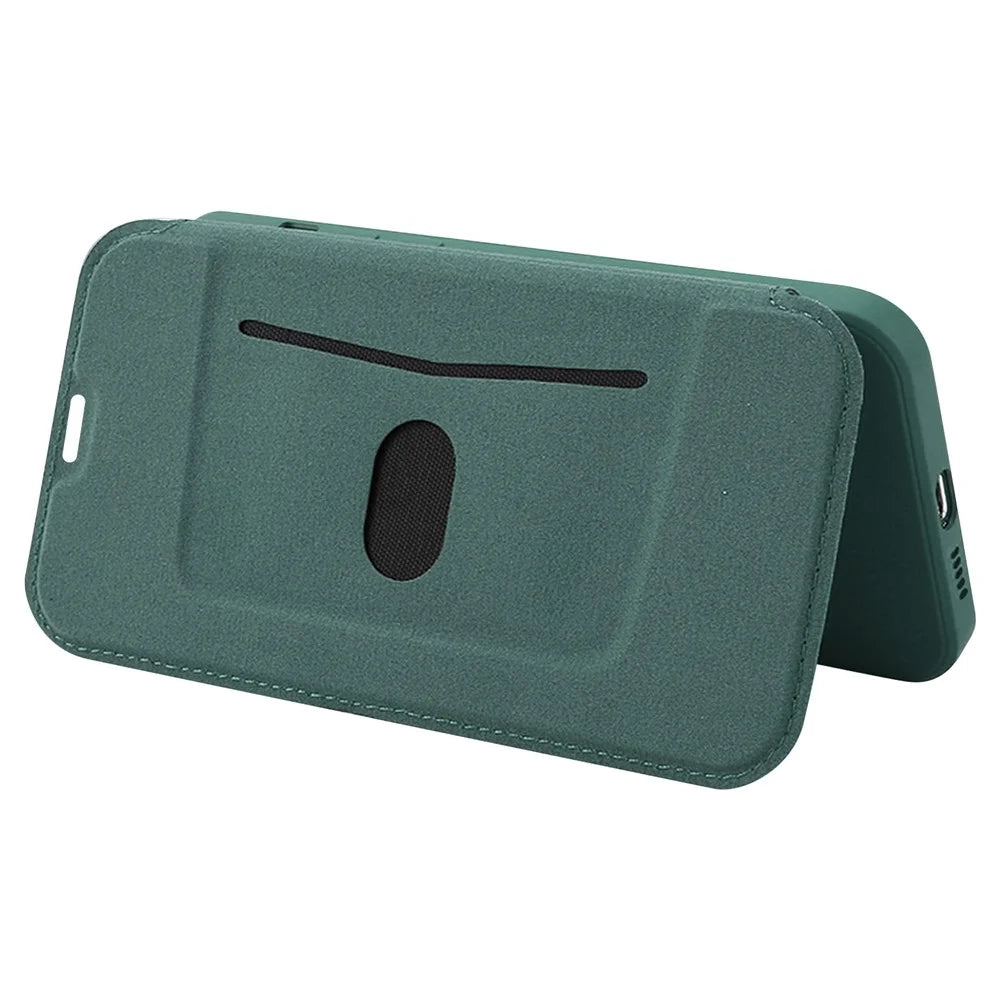 For Samsung Galaxy S23 Card Holder Design Kickstand Liquid Silicone Protective Case Skin-touch Phone Cover - Blackish Green - 3