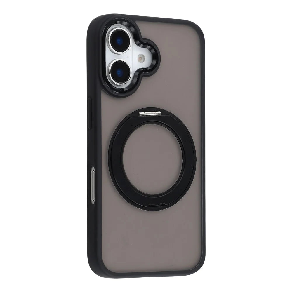 For iPhone 16 Case Rotating Kickstand TPU + PC Anti-slip Matte Phone Back Cover - Black - 2