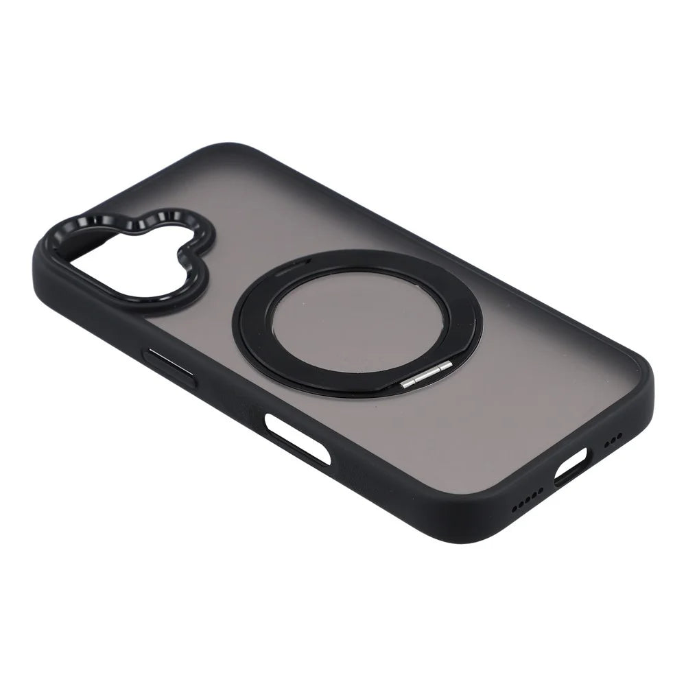 For iPhone 16 Case Rotating Kickstand TPU + PC Anti-slip Matte Phone Back Cover - Black - 4