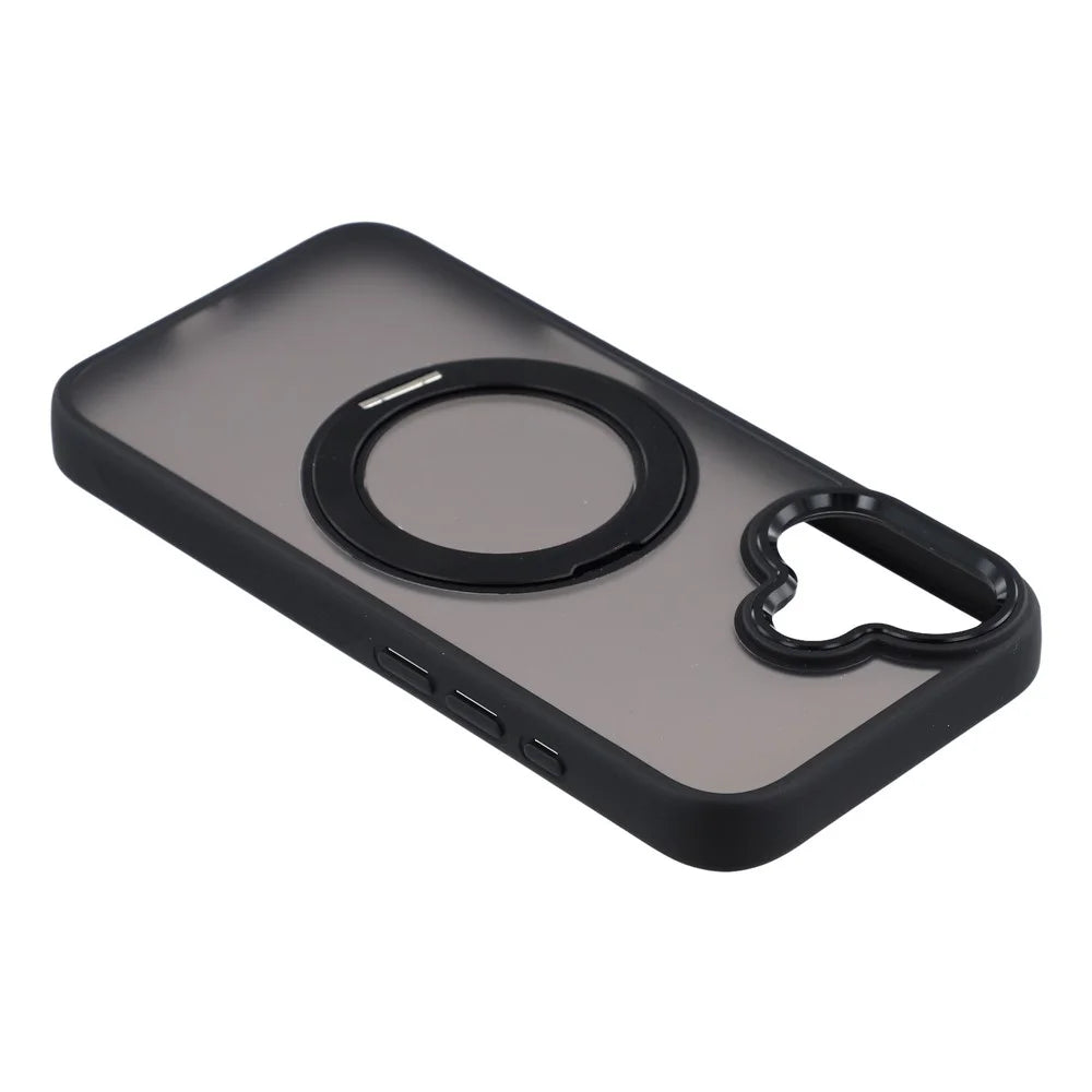 For iPhone 16 Case Rotating Kickstand TPU + PC Anti-slip Matte Phone Back Cover - Black - 5