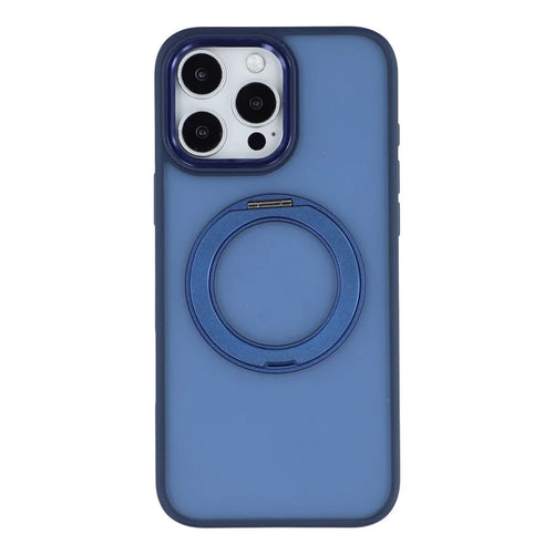 For iPhone 15 Pro Max Case Rotating Kickstand TPU + PC Anti-slip Matte Phone Back Cover - Blue - 1
