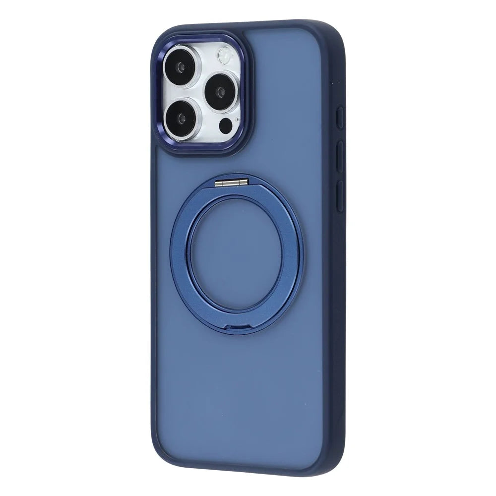 For iPhone 15 Pro Max Case Rotating Kickstand TPU + PC Anti-slip Matte Phone Back Cover - Blue - 2