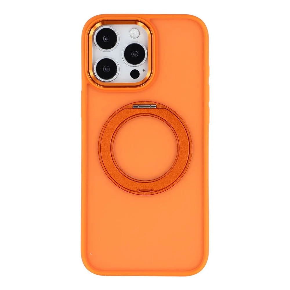 For iPhone 15 Pro Case Rotating Kickstand TPU + PC Anti-slip Matte Phone Back Cover - Orange - 1