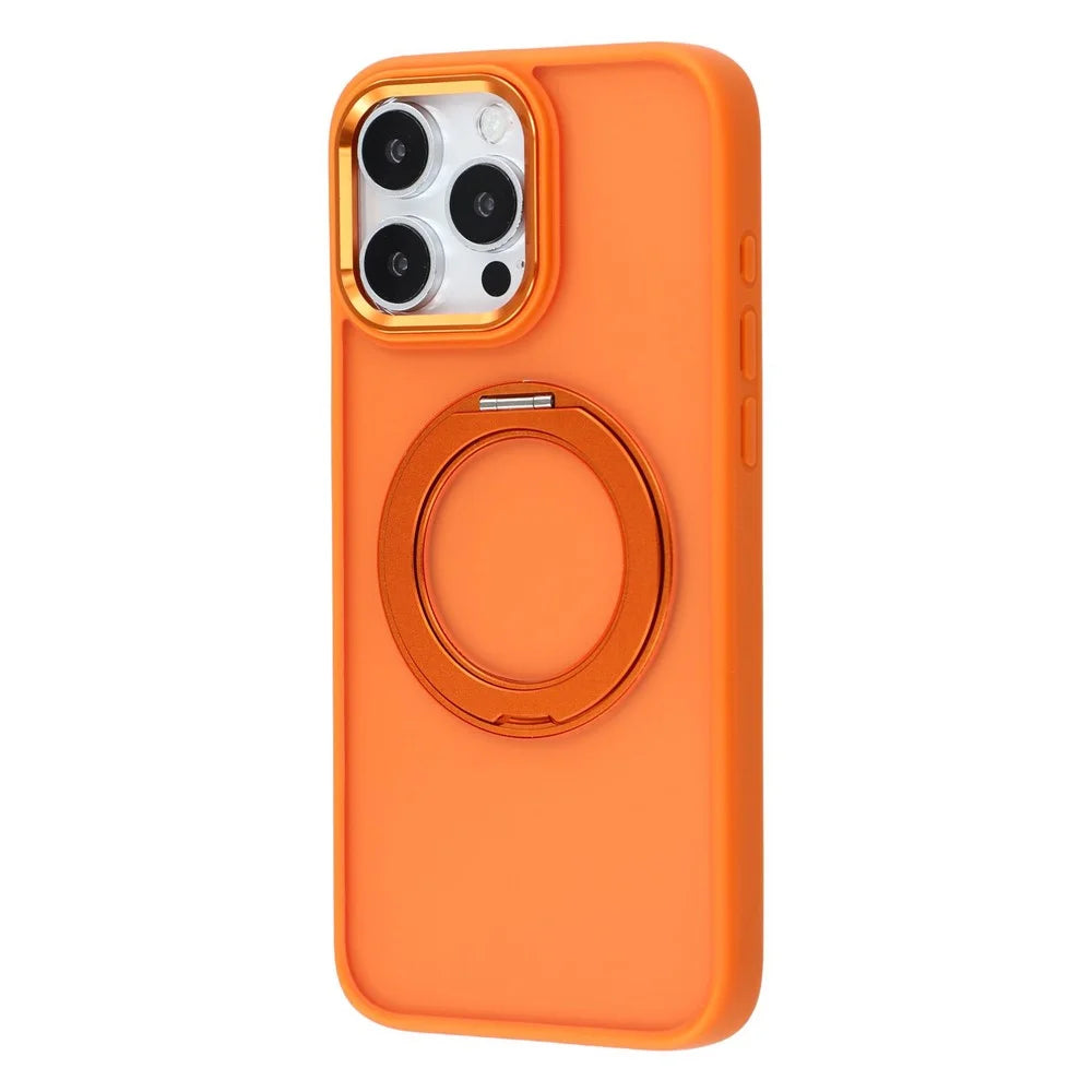 For iPhone 15 Pro Case Rotating Kickstand TPU + PC Anti-slip Matte Phone Back Cover - Orange - 2