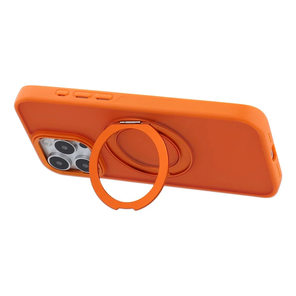 For iPhone 15 Pro Case Rotating Kickstand TPU + PC Anti-slip Matte Phone Back Cover - Orange - 4