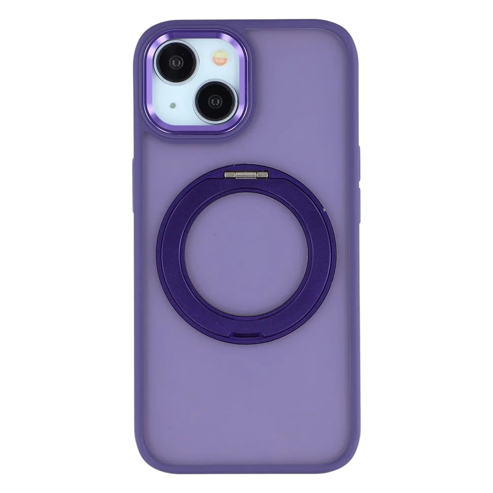 For iPhone 15 Plus / 14 Plus Case Rotating Kickstand TPU + PC Anti-slip Matte Phone Back Cover - Purple - 1