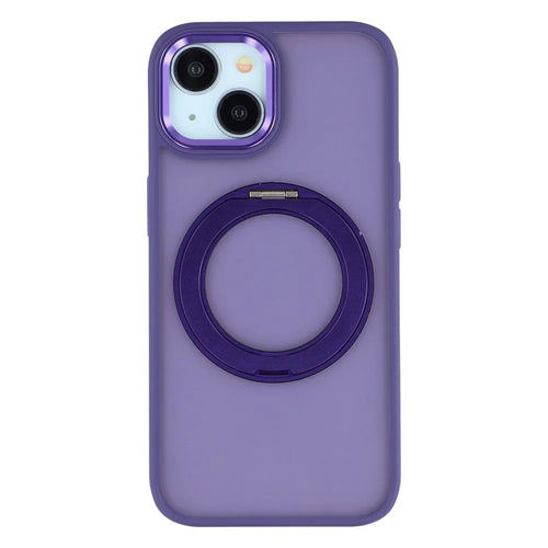 For iPhone 15 Plus / 14 Plus Case Rotating Kickstand TPU + PC Anti-slip Matte Phone Back Cover - Purple - 1