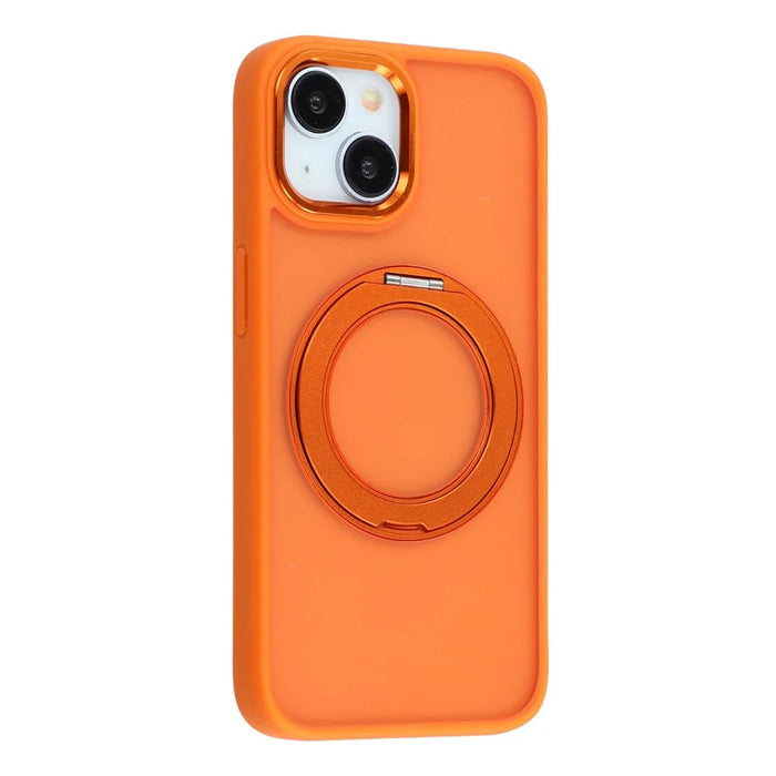 For iPhone 15 Case Rotating Kickstand TPU + PC Anti-slip Matte Phone Back Cover - Orange - 2