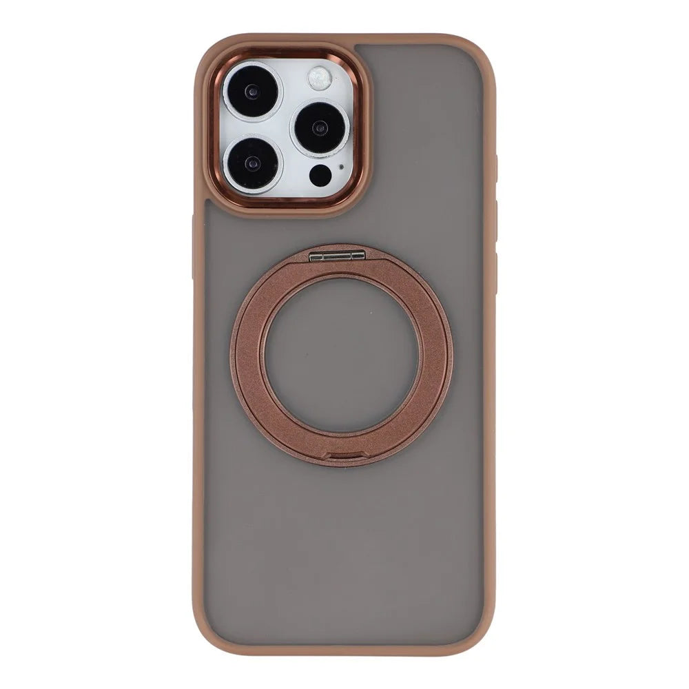 For iPhone 14 Pro Case Rotating Kickstand TPU + PC Anti-slip Matte Phone Back Cover - Gold - 1