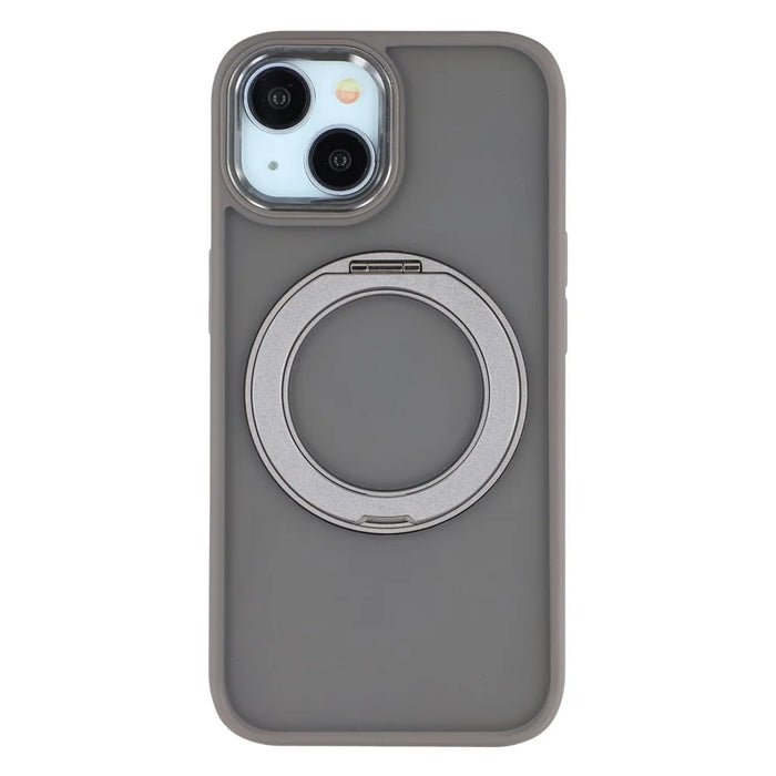 For iPhone 14 Case Rotating Kickstand TPU + PC Anti-slip Matte Phone Back Cover - Grey - 1